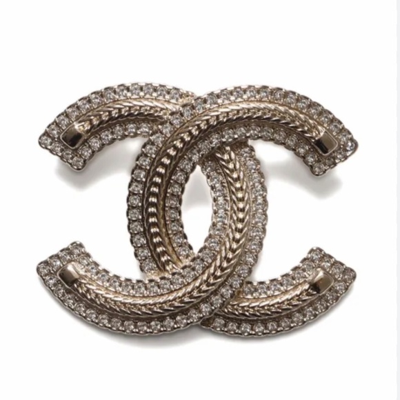 CHANEL Jewelry - Super Rare Brand New Classic Chanel CC Crystal Embellished Gold Pin Brooch